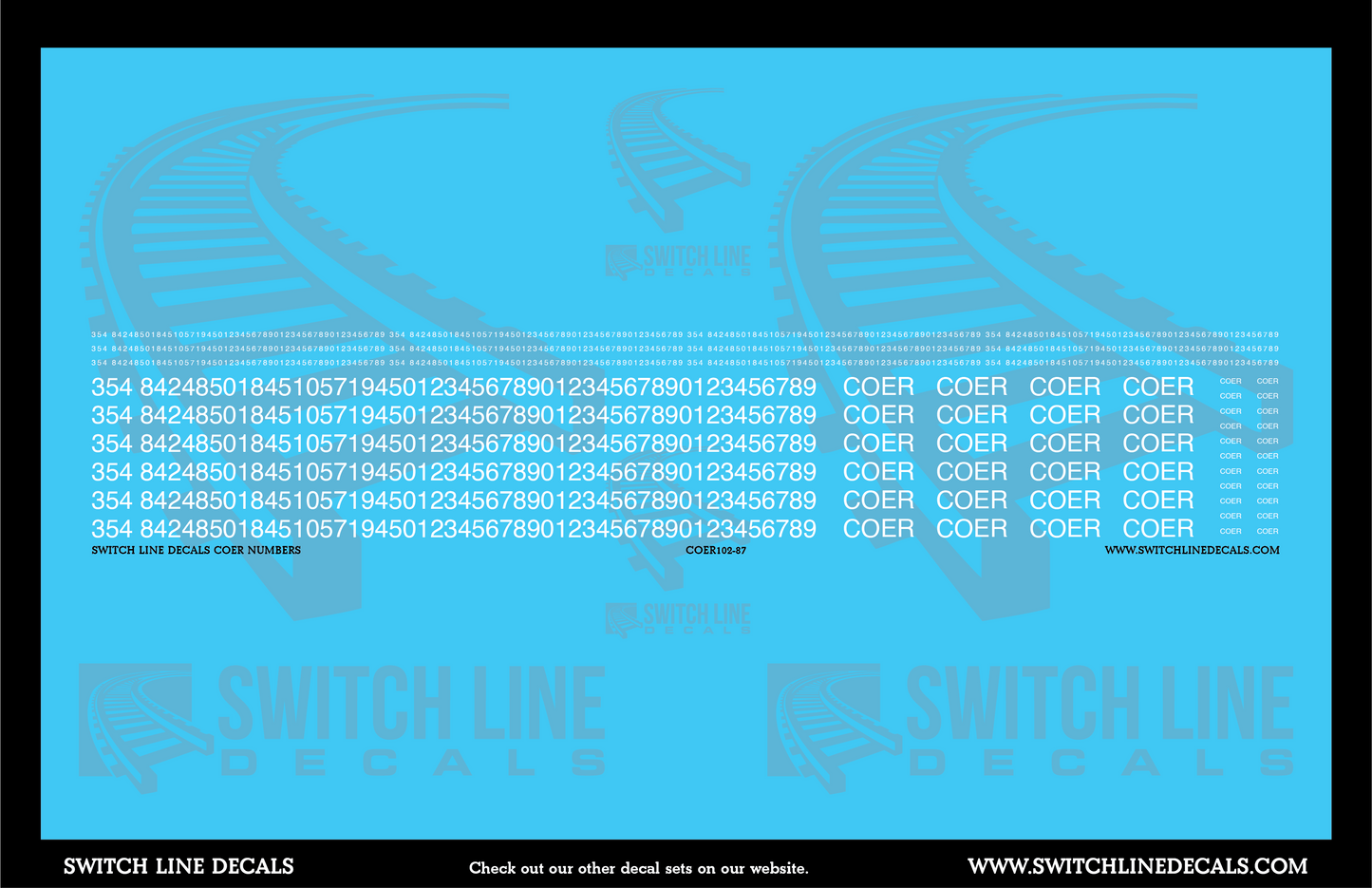 HO Scale COER Numbers Decal Set
