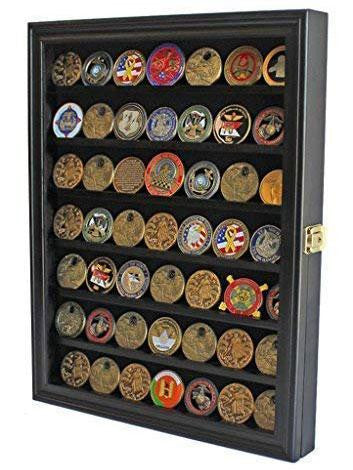 Challenge Coin / Casino Chip Display Case Cabinet Holder Shadow Box - Glass Door