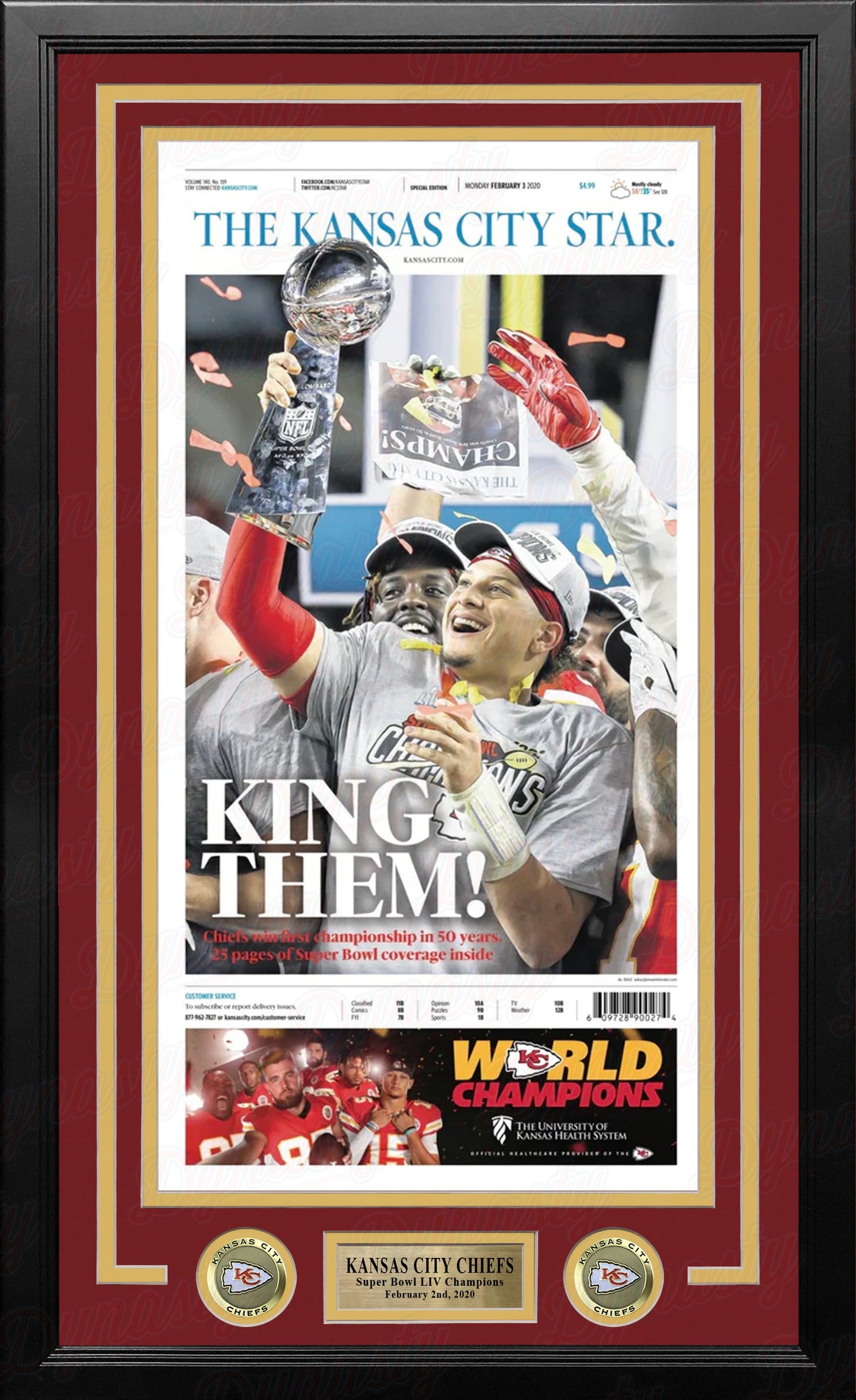 Kansas City Chiefs Super Bowl LIV Championship Framed Kansas City Star Newspaper