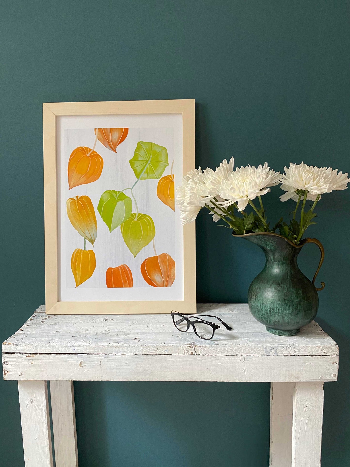 Art Print: Chinese Lanterns on Snow by India & Purry