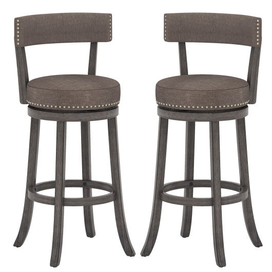 Set of 2 Counter Height Chairs with 360° Swivel Seat and Rubber Wood Frame-29 Inches