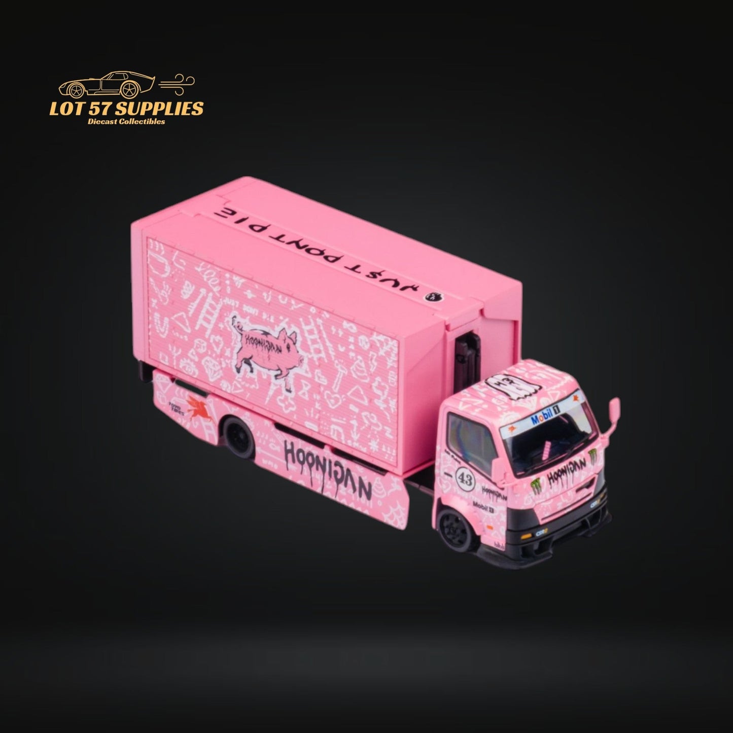 MicroTurbo Hino 300 Custom Box Truck Pink #43 Livery 1:64
