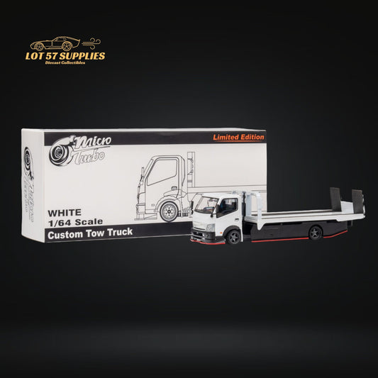 MicroTurbo Hino 300 Custom Flatbed Truck White 1:64