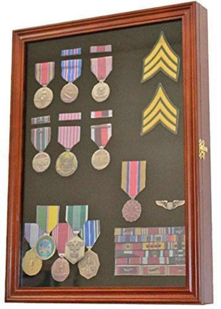Display Case Wall Frame Cabinet for Military Medals, Pins, Patches, Insignia etc.