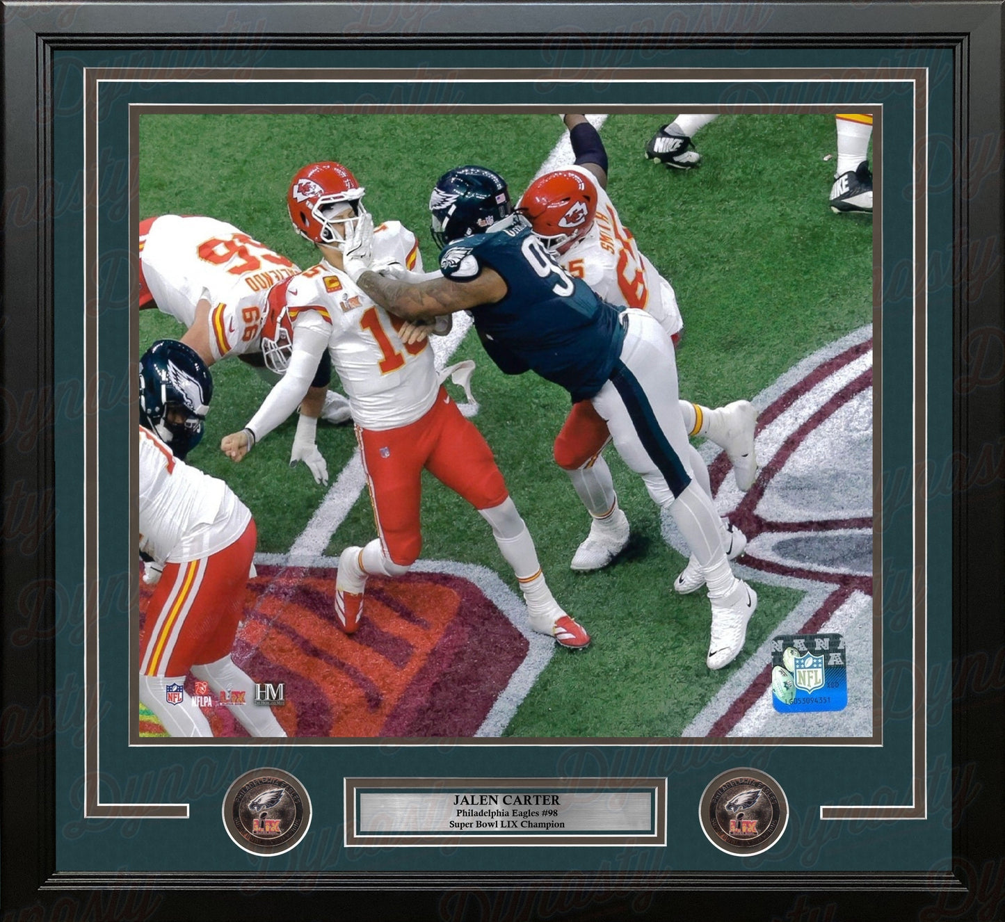 Jalen Carter Hits Mahomes Philadelphia Eagles 16" x 20" Framed Super Bowl LIX Football Photo