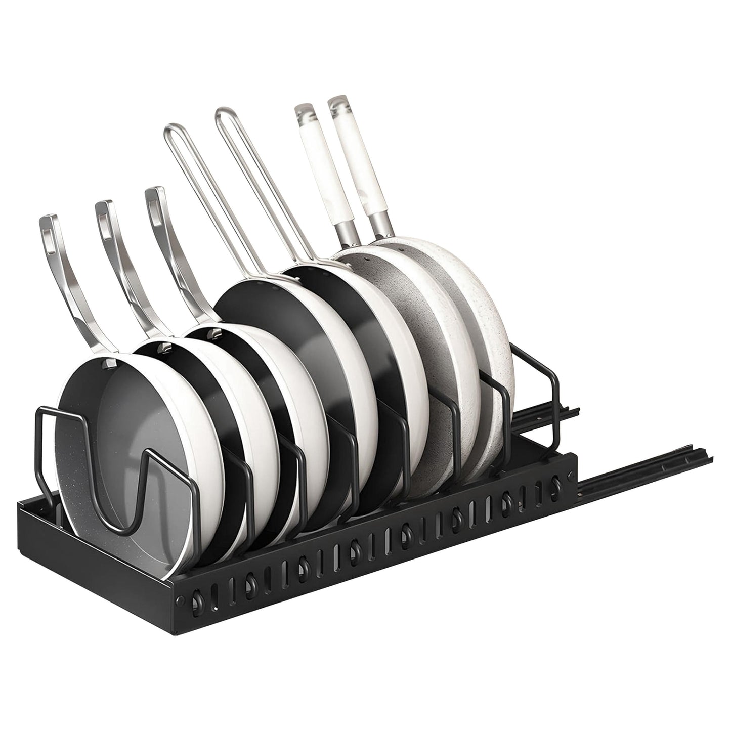 Pull Out Pots and Pans Organizer, Sliding Rack, Adjustable Dividers, Rustproof Carbon Steel