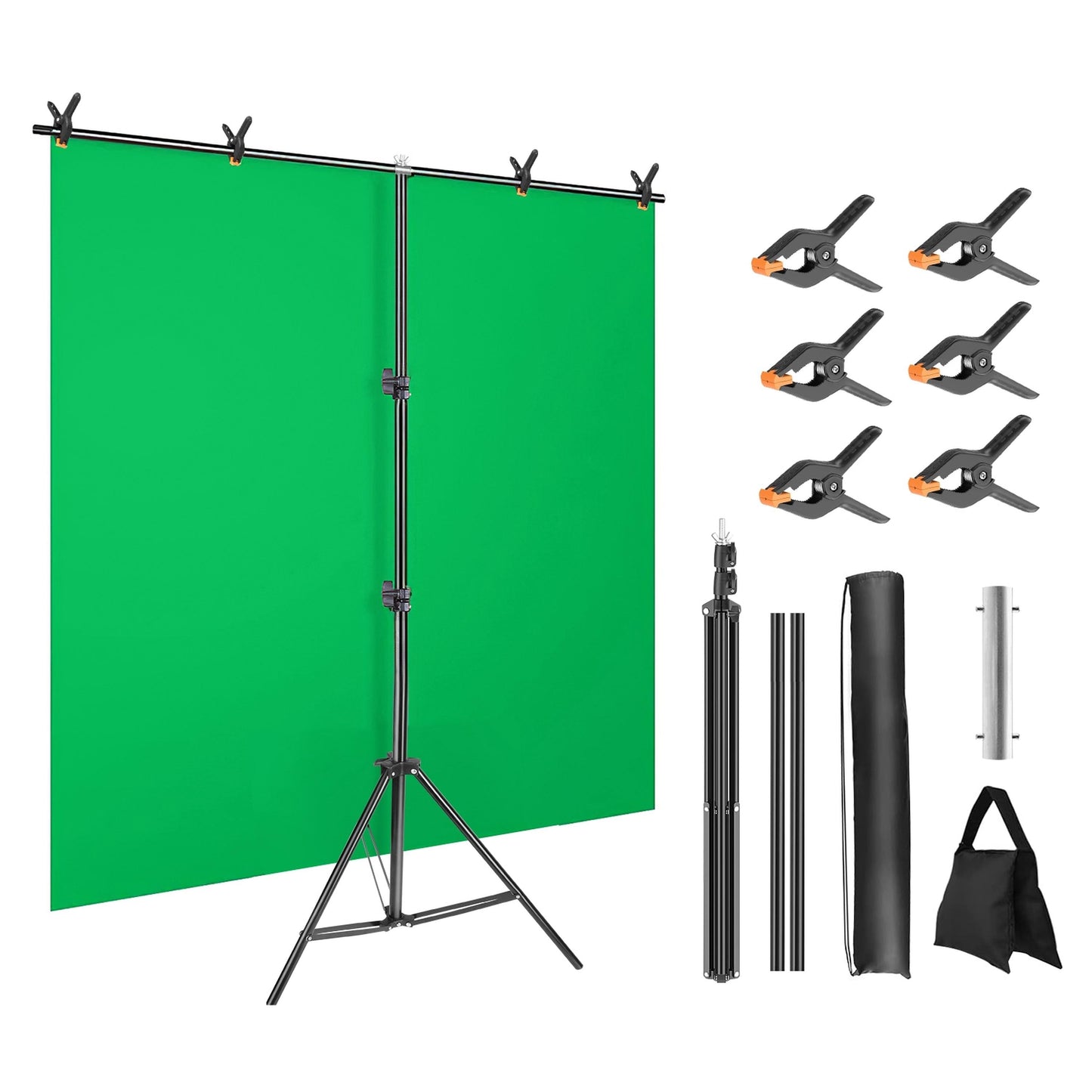 5�6.5FT T-Shape Photo Video Backdrop Stand Heavy Duty Background Stand Adjustable Photography Backdrop Stand with 6 Spring Clamps Sandbag Carry Bag fo