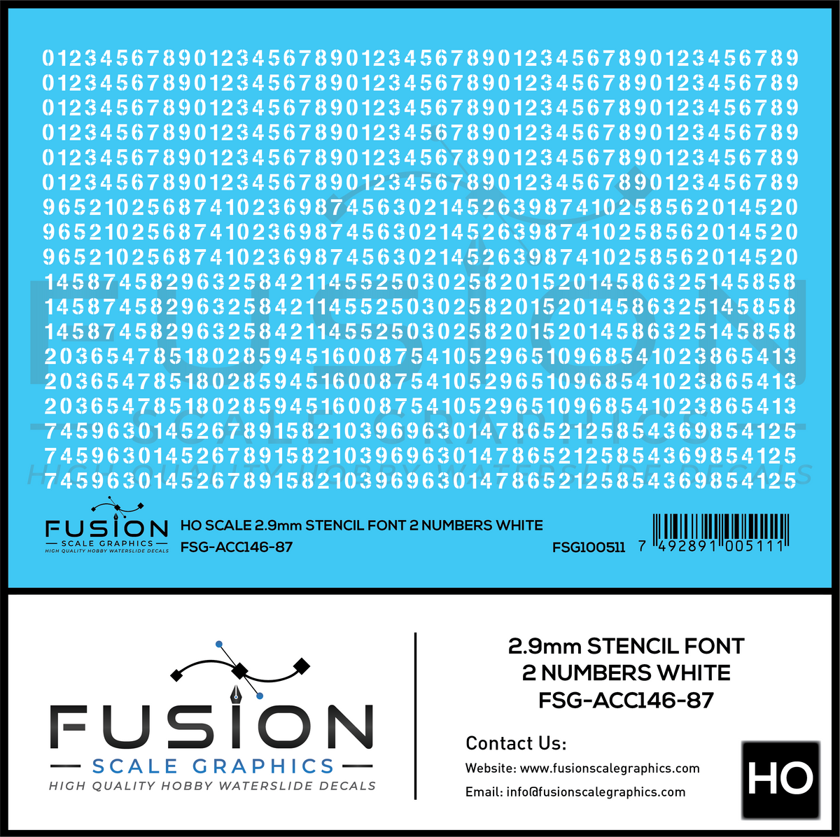 HO Scale 2.9mm White Stencil Numbers Font 2 Decal Set