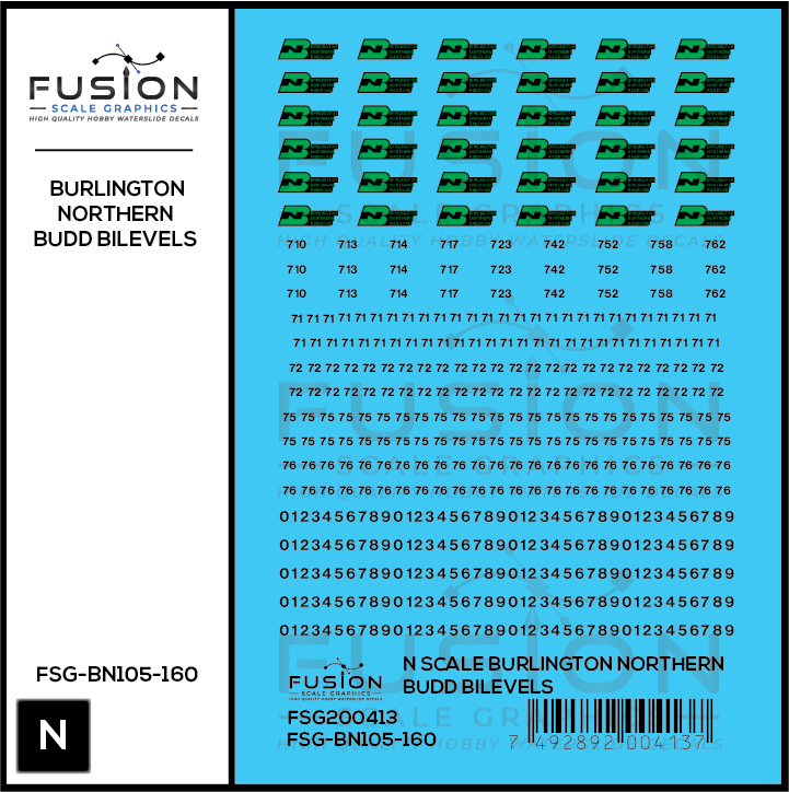 N Scale Burlington Northern Budd Bilevels Decal Set