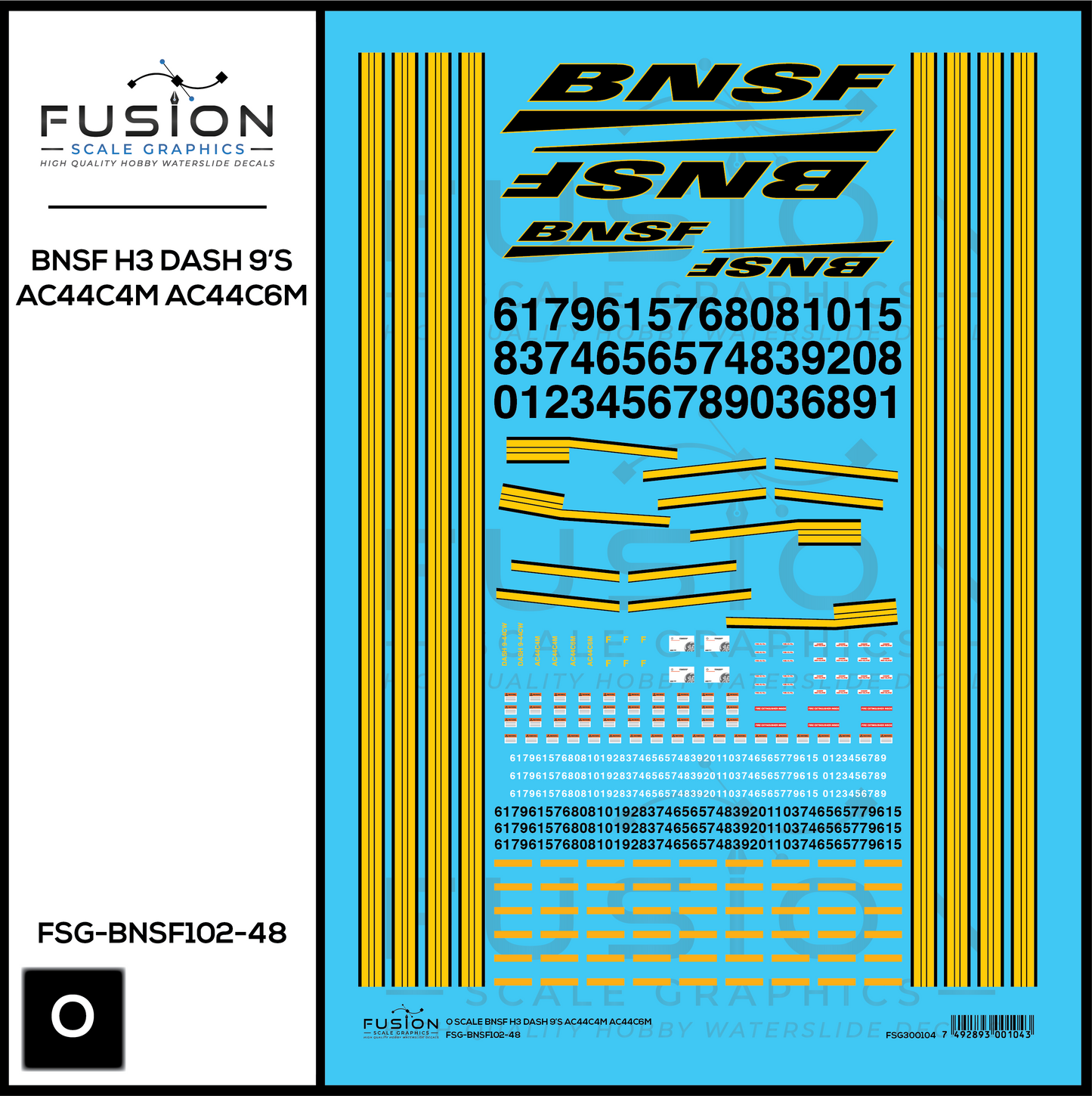 O Scale BNSF Railway H3 GE Dash 9, AC44C4M, AC44C6M Locomotives Decal Set