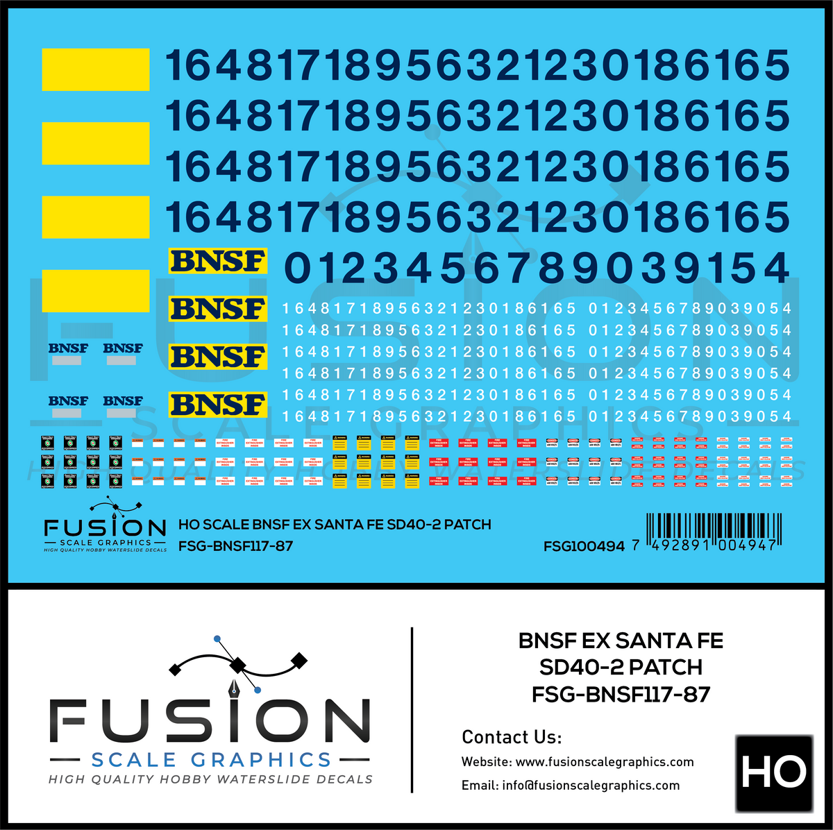 HO Scale BNSF Ex Santa Fe EMD SD40-2 Locomotive Patching Decal Set