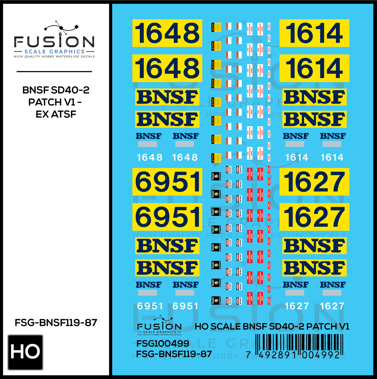 HO Scale BNSF Ex ATSF SD40-2 Patch Decal Set V1