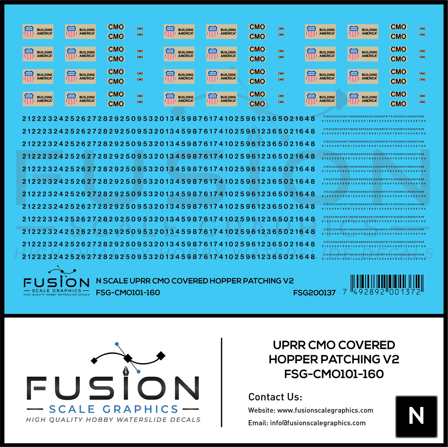 N Scale UPRR CMO Covered Hopper Patching V2 Decal Set
