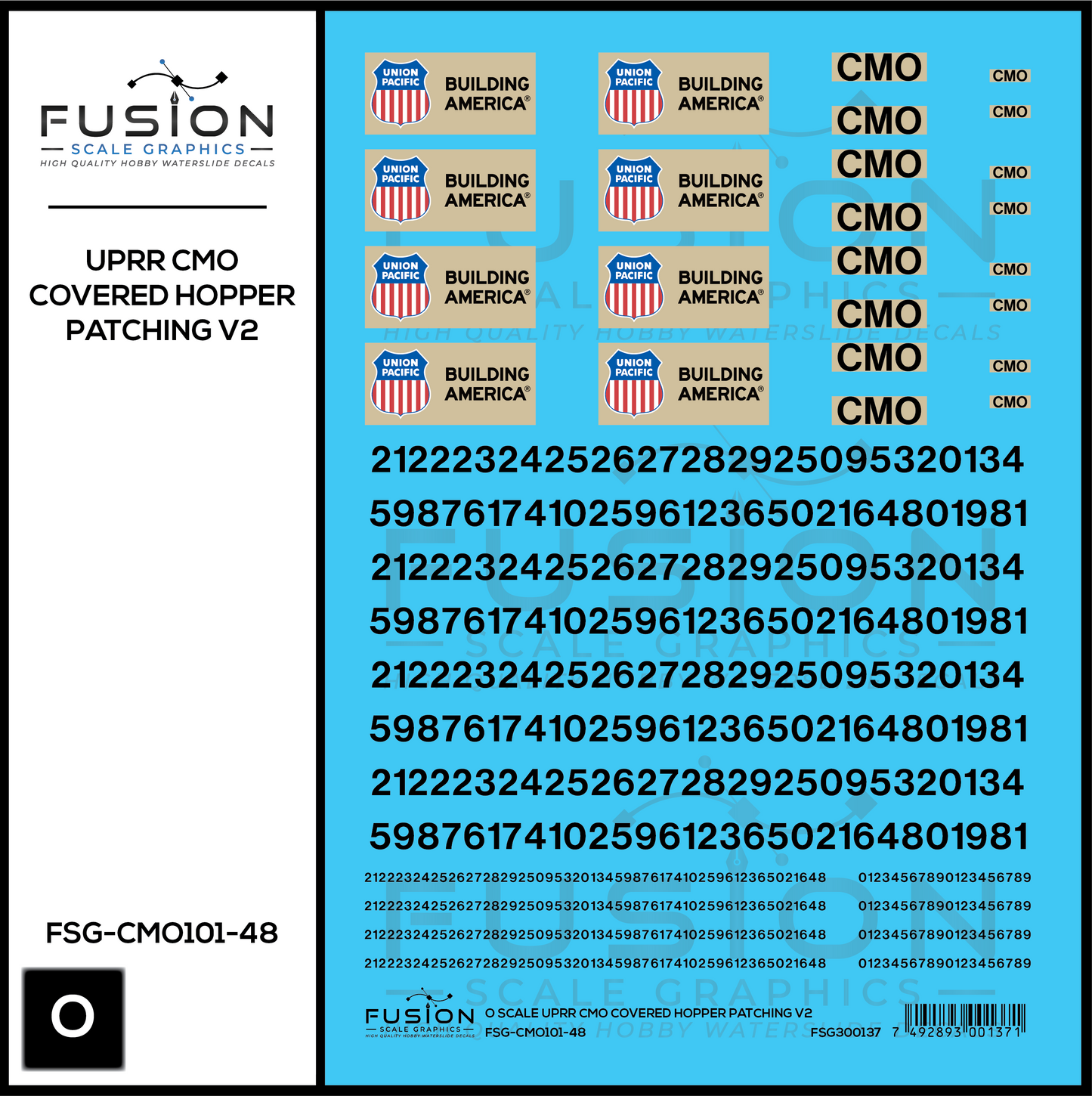 O Scale UPRR CMO Covered Hopper Patching V2 Decal Set