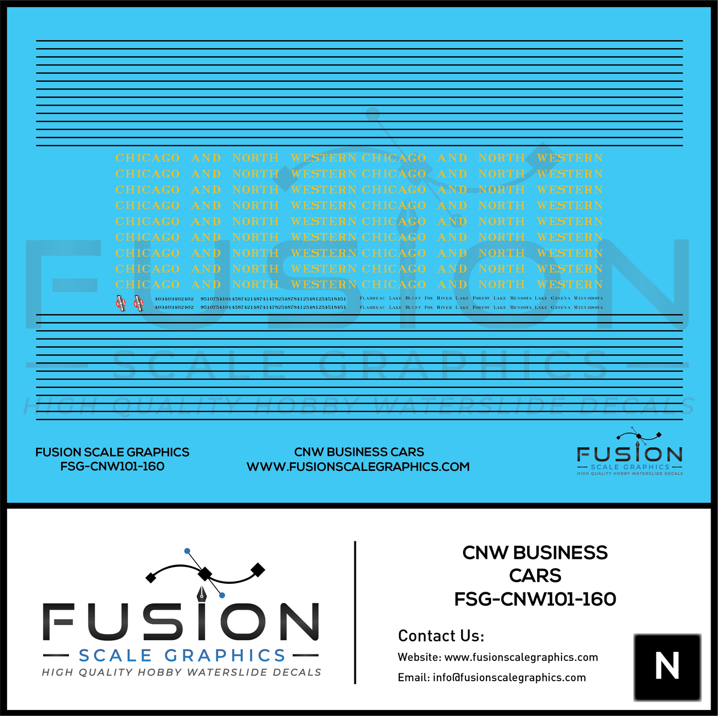 N Scale CNW Chicago & North Western Railroad Business Cars Decal Set