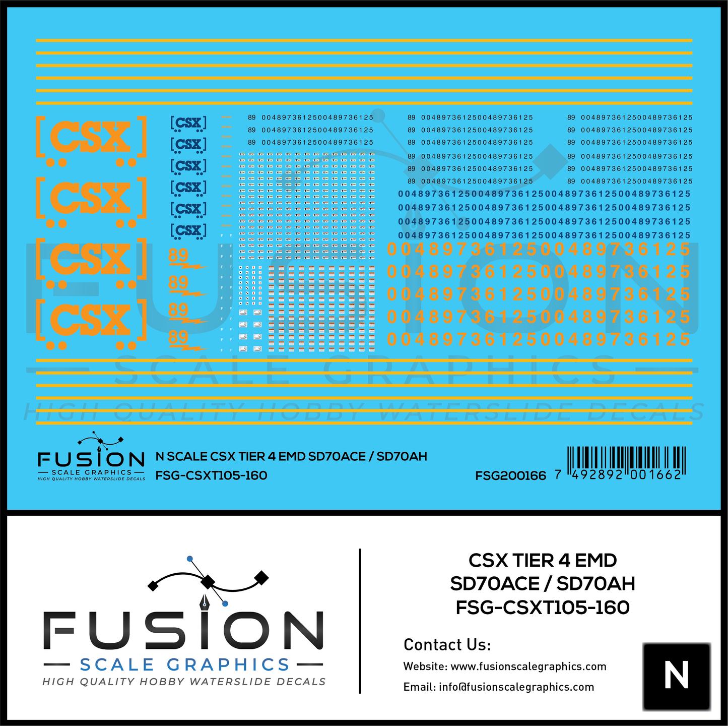 N Scale CSX EMD T4 SD70ACE SD70AH Locomotive Decal Set