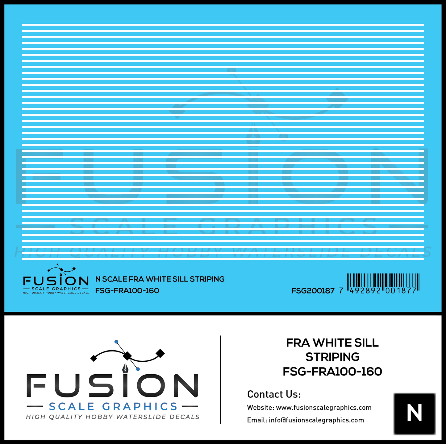 N Scale FRA White Safety Sill Striping Decal Set