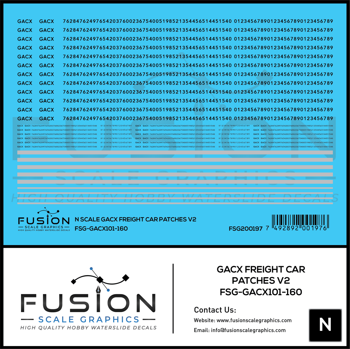 N Scale GACX Freight Car Lettering Decal Set Font 2