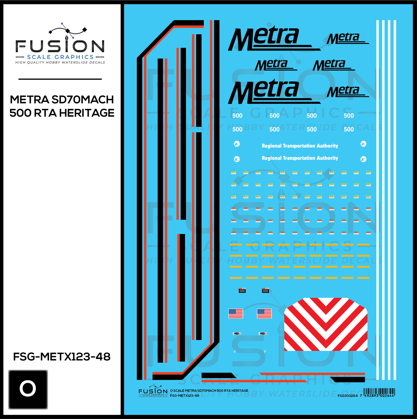 O Scale Metra SD70MACH 500 RTA Heritage Locomotive Decal Set