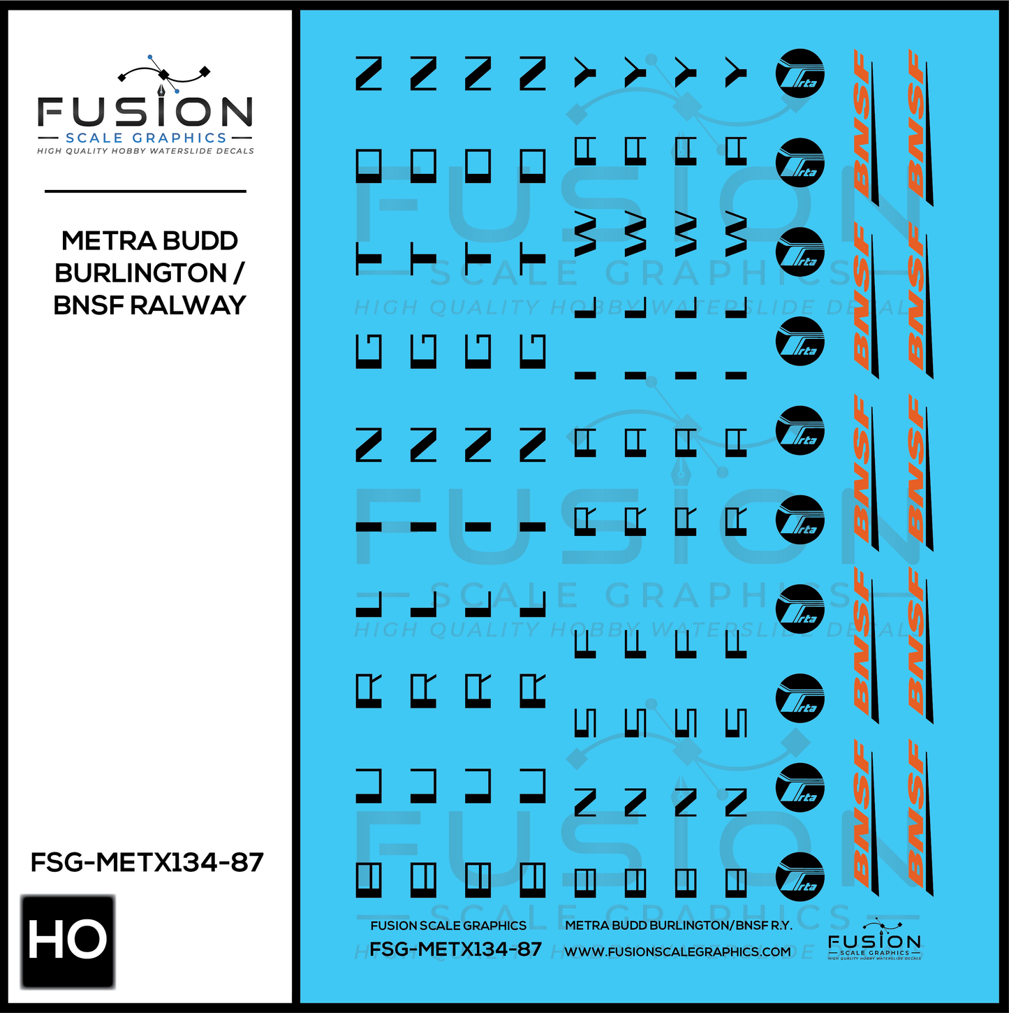 HO Scale Metra Burlington / BNSF Railway Letterboards ex Burlington Budd Cars Decal Set
