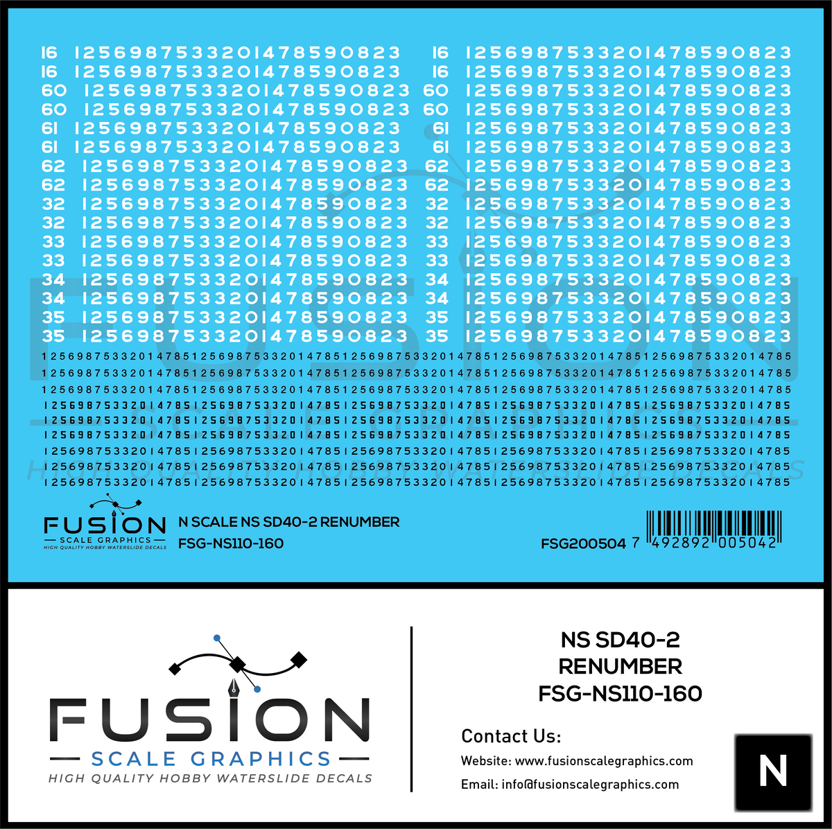 N Scale Norfolk Southern EMD SD40-2 Locomotive Renumber Patch Decal Set