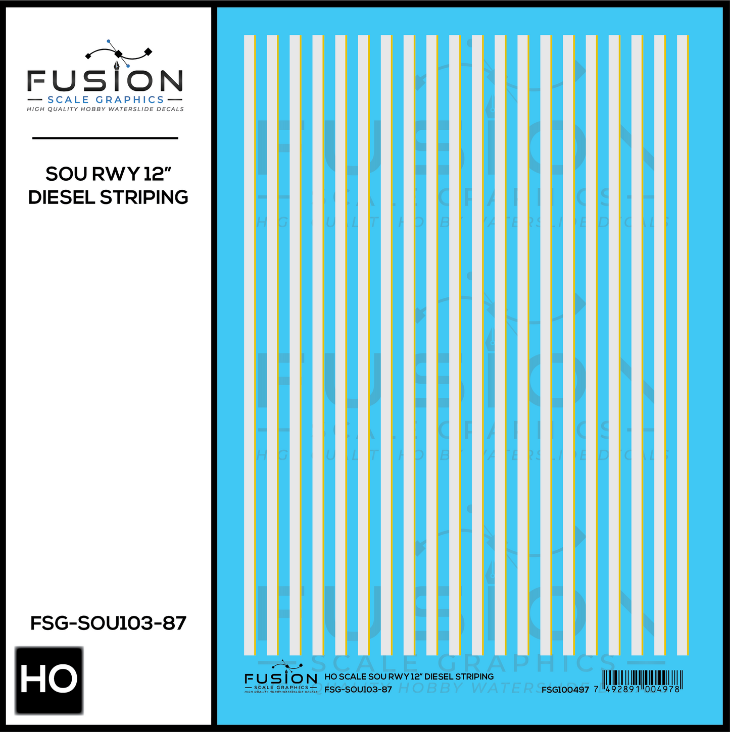 HO Scale Southern Railway 12" Diesel Locomotive Striping Decal Set