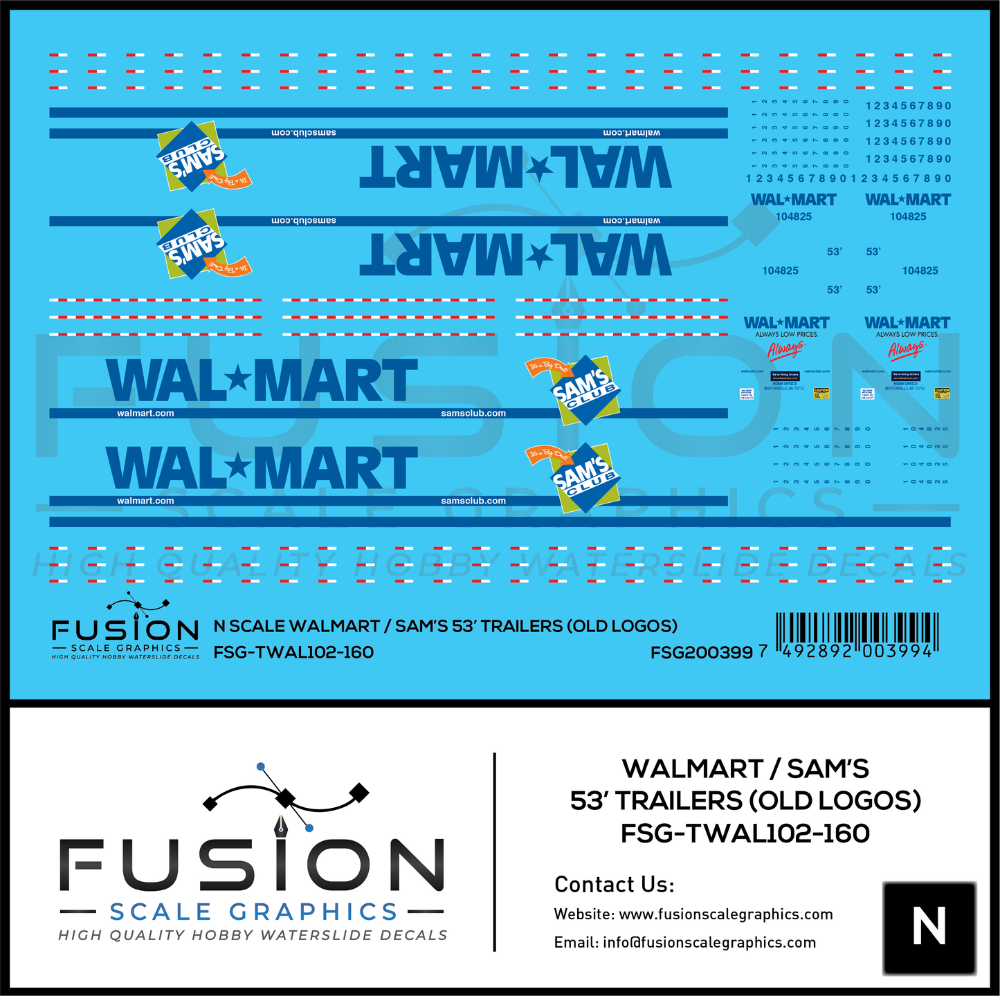 N Scale Walmart / Sam's Club Old Logo 53' Trailers Decal Set