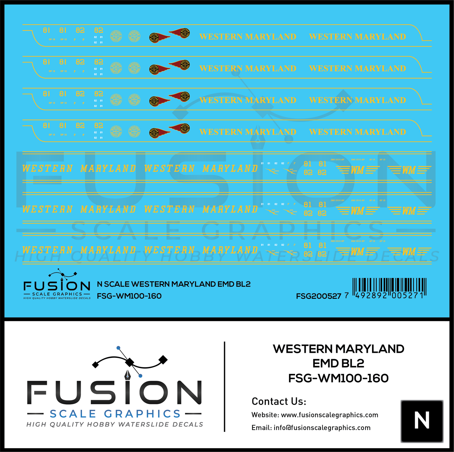 N Scale Western Maryland EMD BL2 Locomotives Decal Set