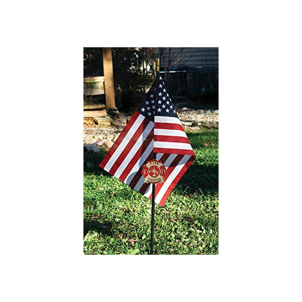 Firefighter Veteran Grave Marker With 30 Inch Tall American Cemetery Flag, Fallen Firefighter Memorial.