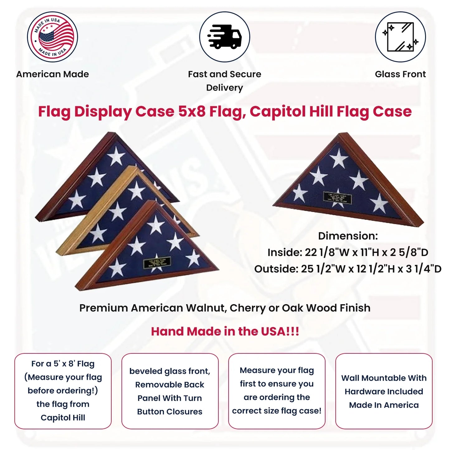 Flag Display Case 5x8 flag, Capitol Hill Flag Case Cherry finish