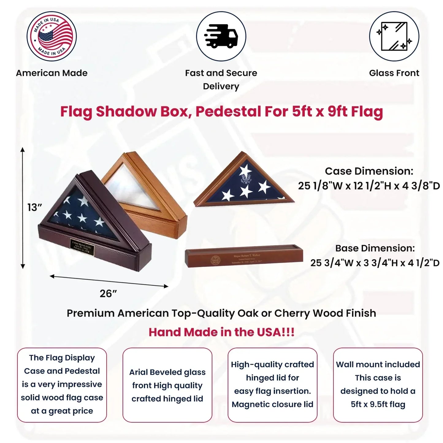 Flag Box, Flag Pedestal Box, Flag Boxes With Personalized Engraved Plate