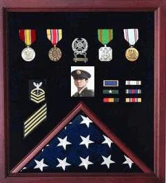 Flag Photo and Badge Display Case, Cherry Case with a glass front