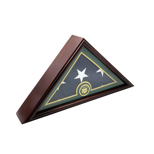 Flags Connections - Army Flag Display Case Box, 5x9 Burial - Funeral - Veteran Flag Elegant Display Case with Flat Base, Solid Wood, Cherry Finish.