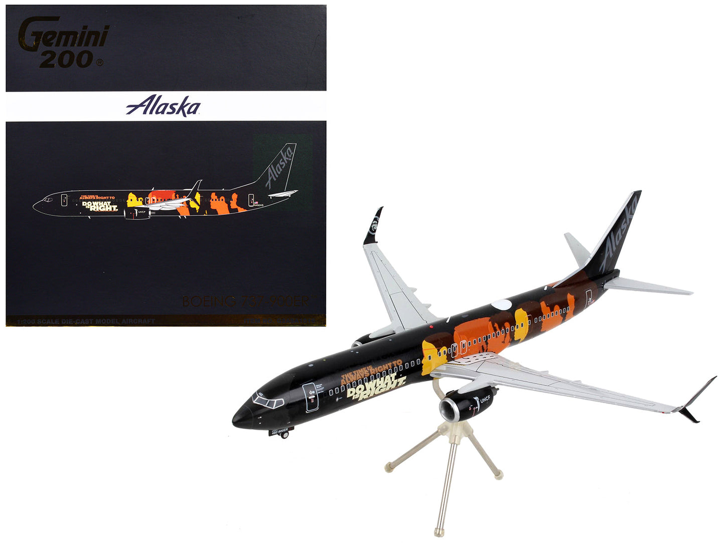 Boeing 737-900ER Commercial Aircraft "Alaska Airlines - Our Commitment" Black with Graphics "Gemini 200" Series 1/200 Diecast Model Airplane by GeminiJets free shipping USA