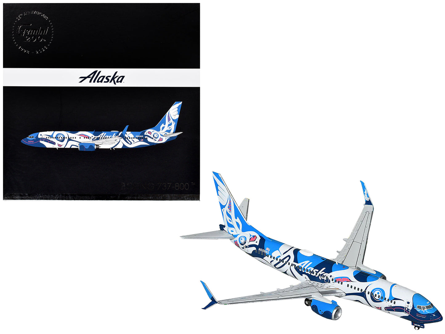 Boeing 737-800 Commercial Aircraft "Alaska Airlines" (N559AS) Salmon People Livery "Gemini 200" Series 1/200 Diecast Model Airplane by GeminiJets free shipping USA