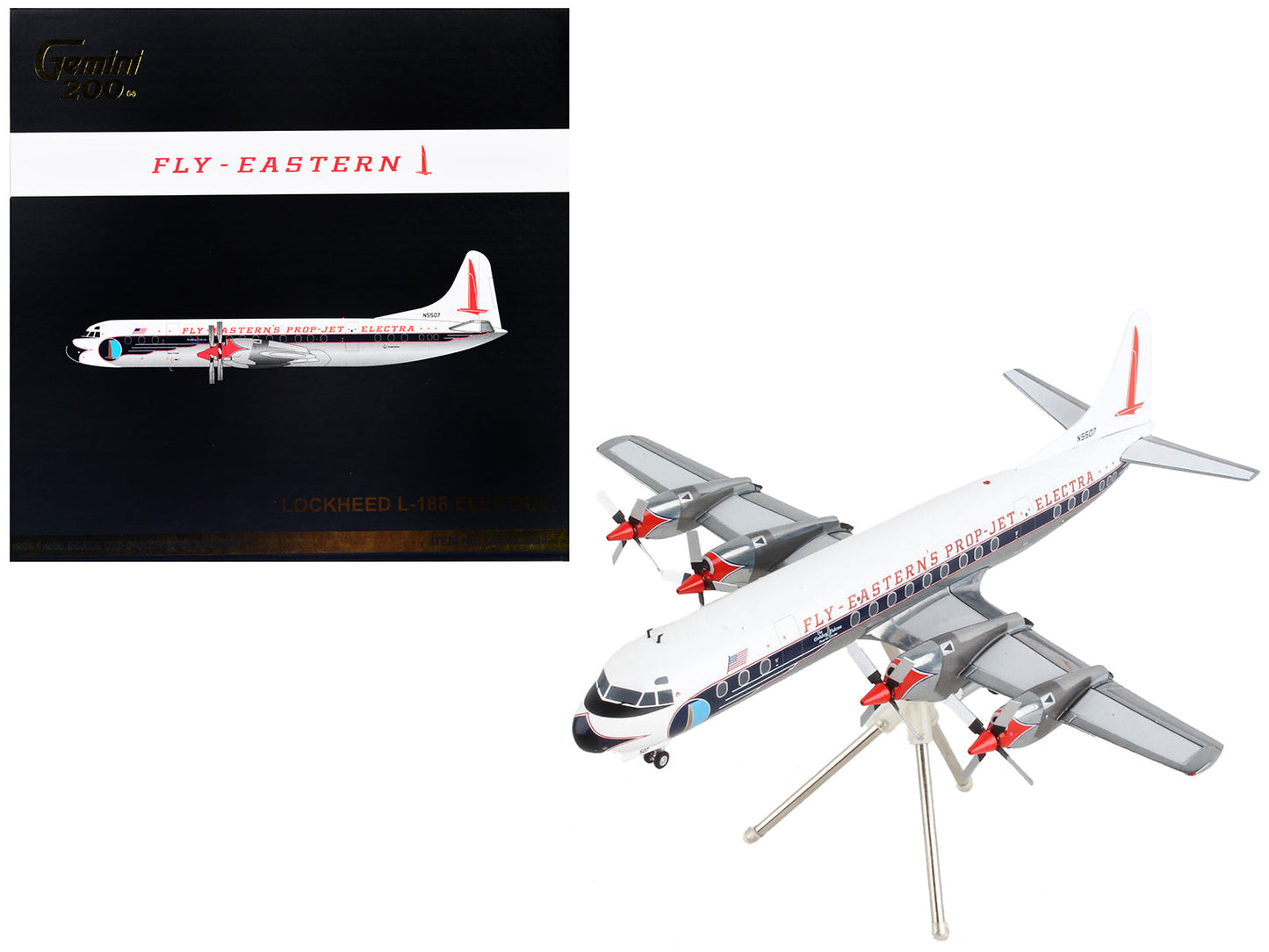 Lockheed L-188 Electra Commercial Aircraft "Eastern Air Lines" White with Blue Stripes "Gemini 200" Series 1/200 Diecast Model Airplane by GeminiJets free shipping USA