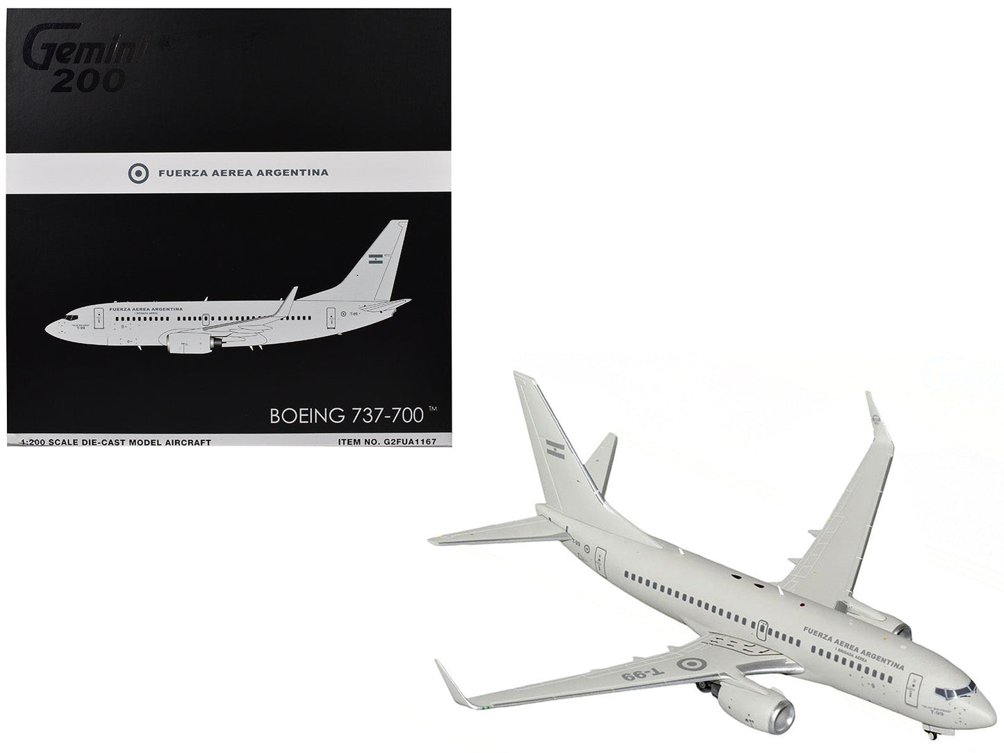Boeing 737-700 Transport Aircraft "Fuerza Aerea Argentina (Air Force)" (T-99) Gray "Gemini 200" Series 1/200 Diecast Model Airplane by GeminiJets free shipping USA