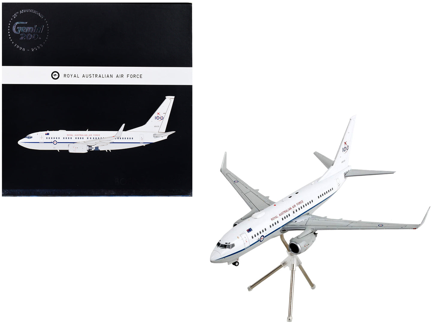 Boeing 737-700 Transport Aircraft "Royal Australian Air Force 100th Anniversary - A36-001" White and Gray "Gemini 200" Series 1/200 Diecast Model Airplane by GeminiJets free shipping USA