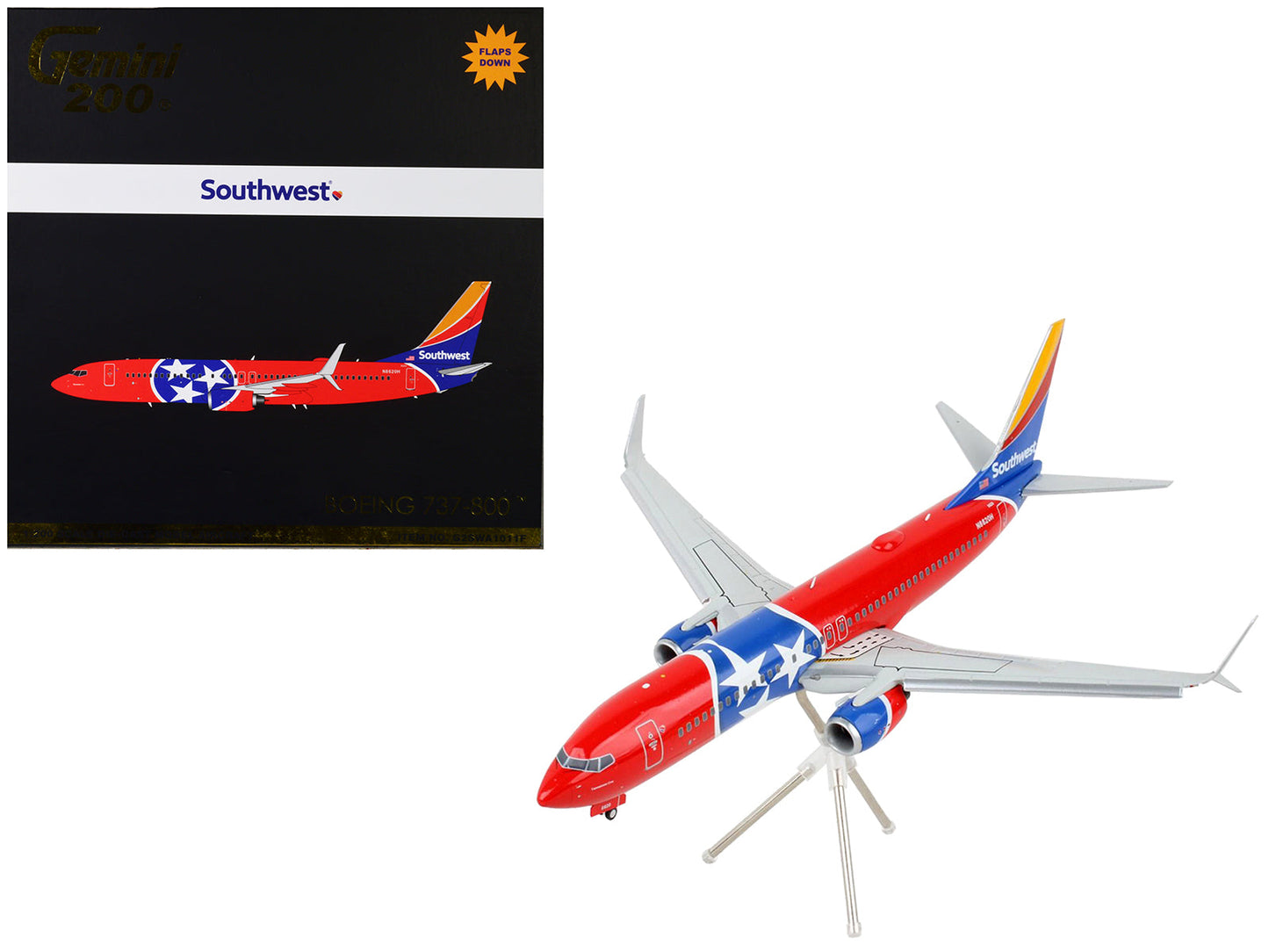 Boeing 737-800 Commercial Aircraft with Flaps Down "Southwest Airlines - Tennessee One" Tennessee Flag Livery "Gemini 200" Series 1/200 Diecast Model Airplane by GeminiJets free shipping USA