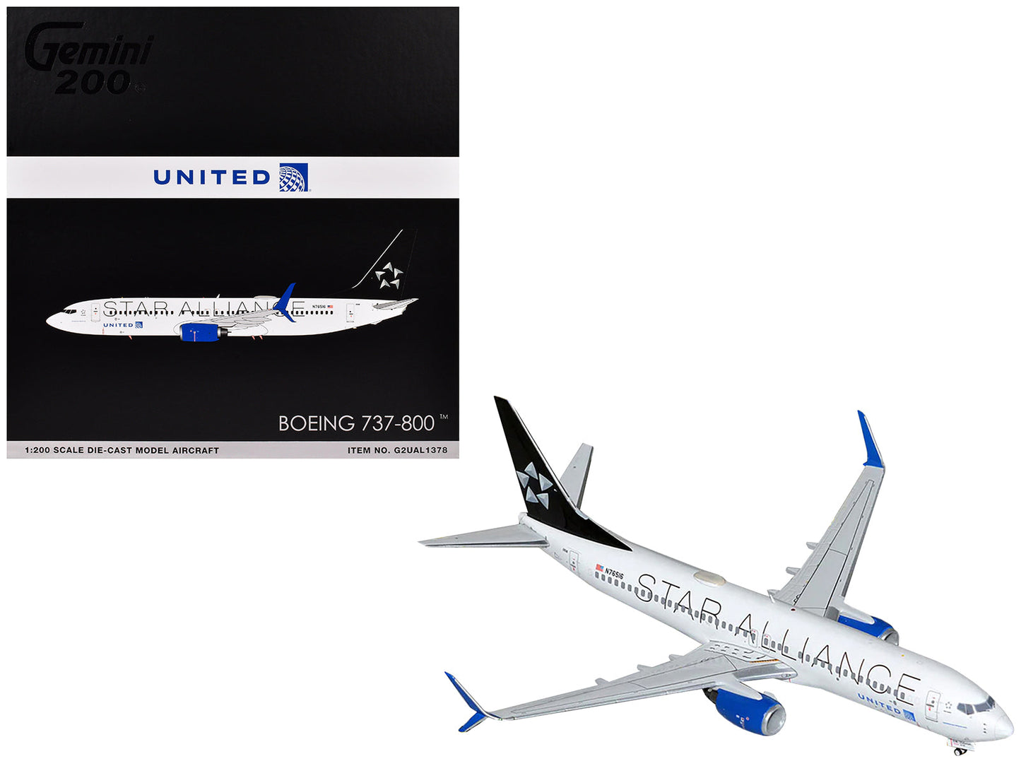 Boeing 737-800 Commercial Aircraft "United Airlines Star Alliance" (N76516) White with Black Tail "Gemini 200" Series 1/200 Diecast Model Airplane by GeminiJets free shipping USA