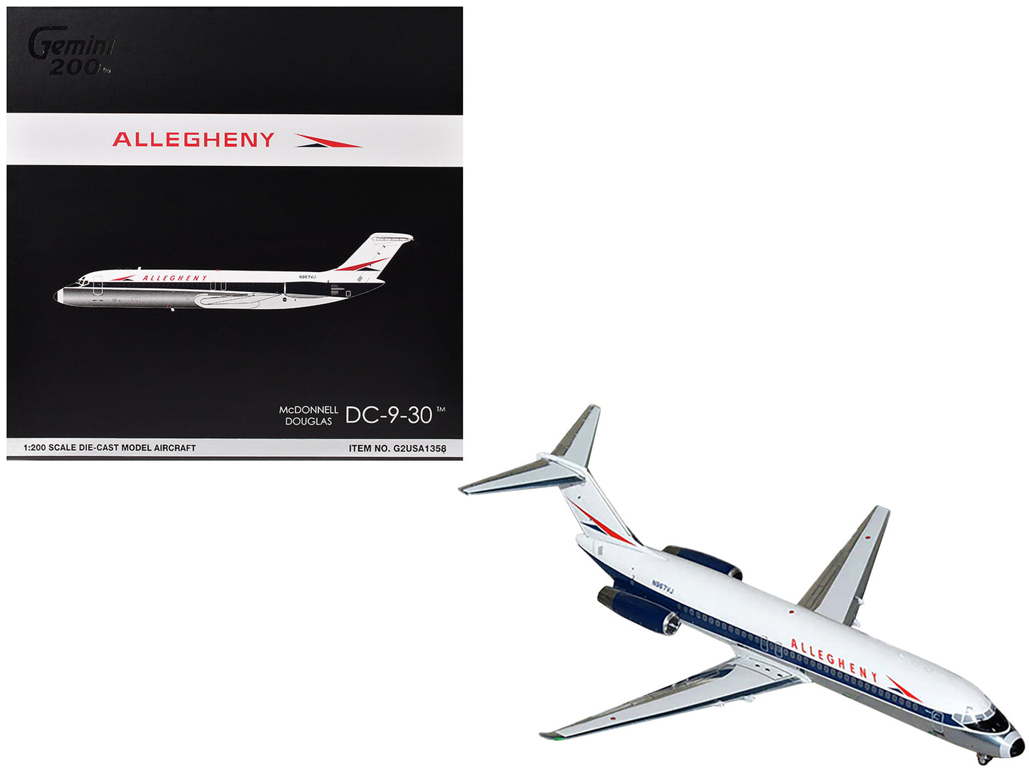 McDonnell Douglas DC-9-30 Commercial Aircraft "Allegheny Airlines" (N967VJ) White with Blue Stripes "Gemini 200" Series 1/200 Diecast Model Airplane by GeminiJets free shipping USA