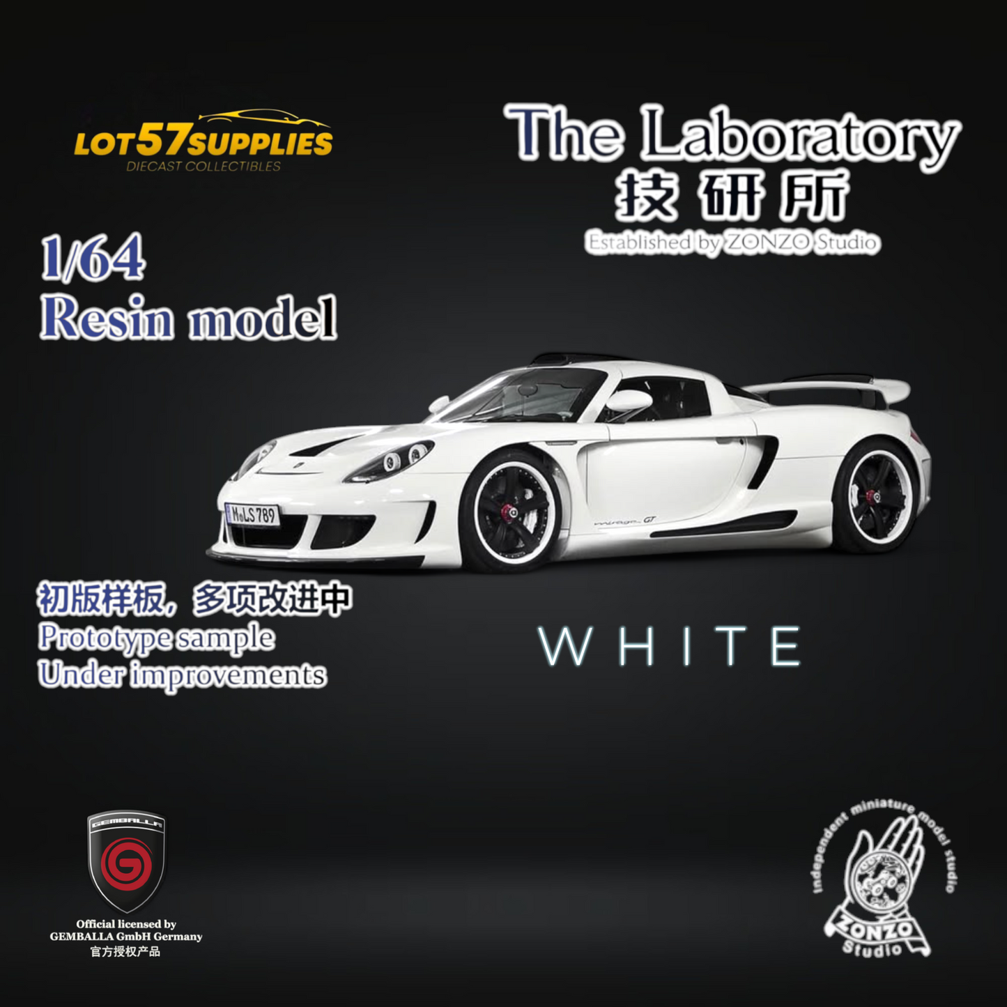 The Laboratory x ZONZO Gemballa Mirage GT White 1:64 Resin
