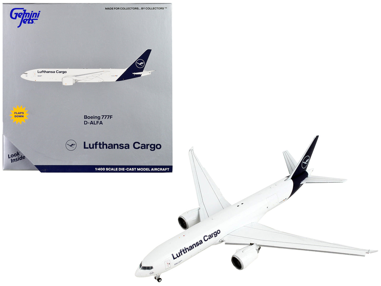 Boeing 777F Commercial Aircraft with Flaps Down "Lufthansa Cargo" White with Dark Blue Tail 1/400 Diecast Model Airplane by GeminiJets free shipping USA