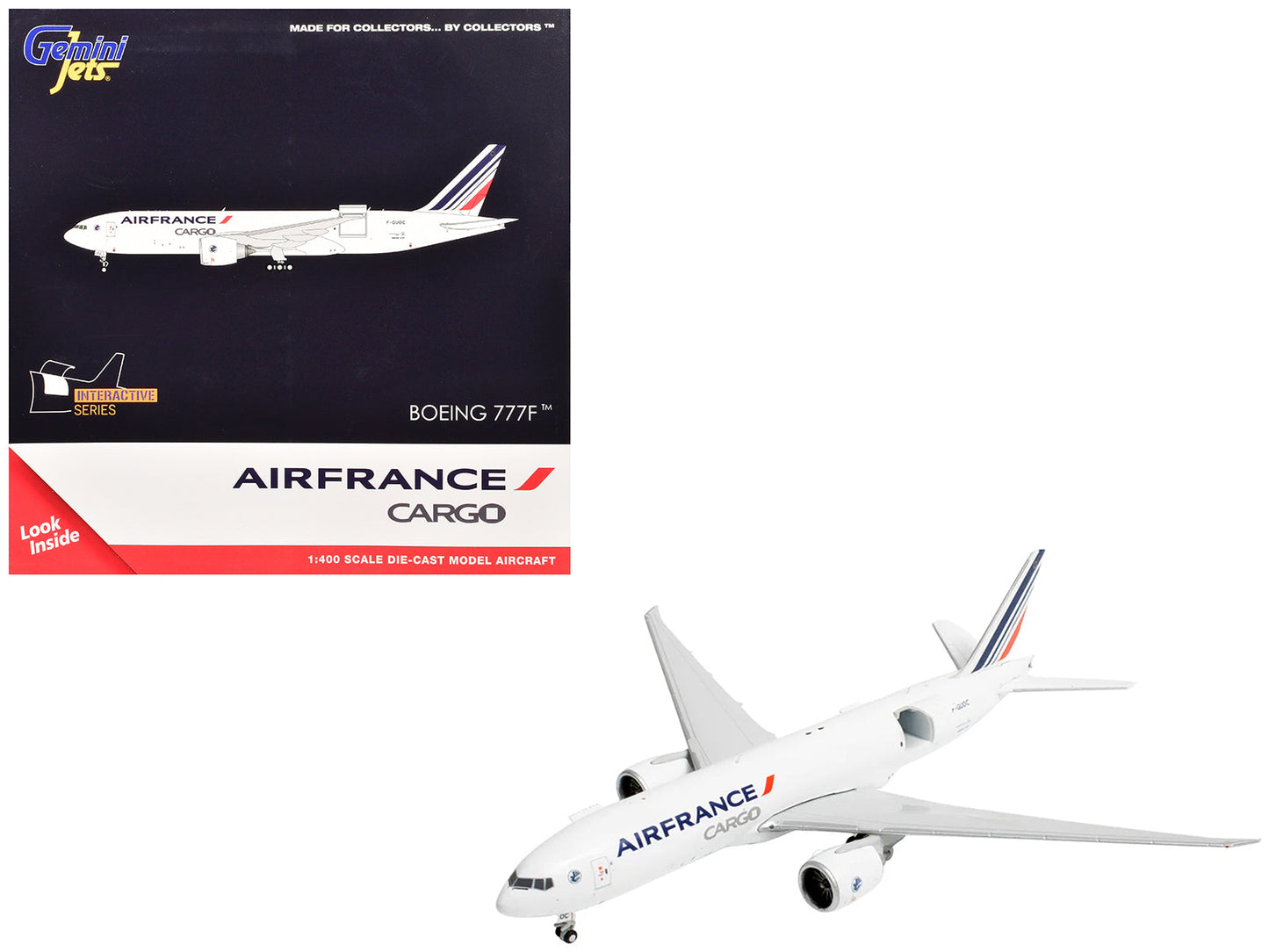Boeing 777F Commercial Aircraft "Air France Cargo" (F-GUOC) White with Red and Blue Striped Tail "Interactive Series" 1/400 Diecast Model Airplane by GeminiJets free shipping USA
