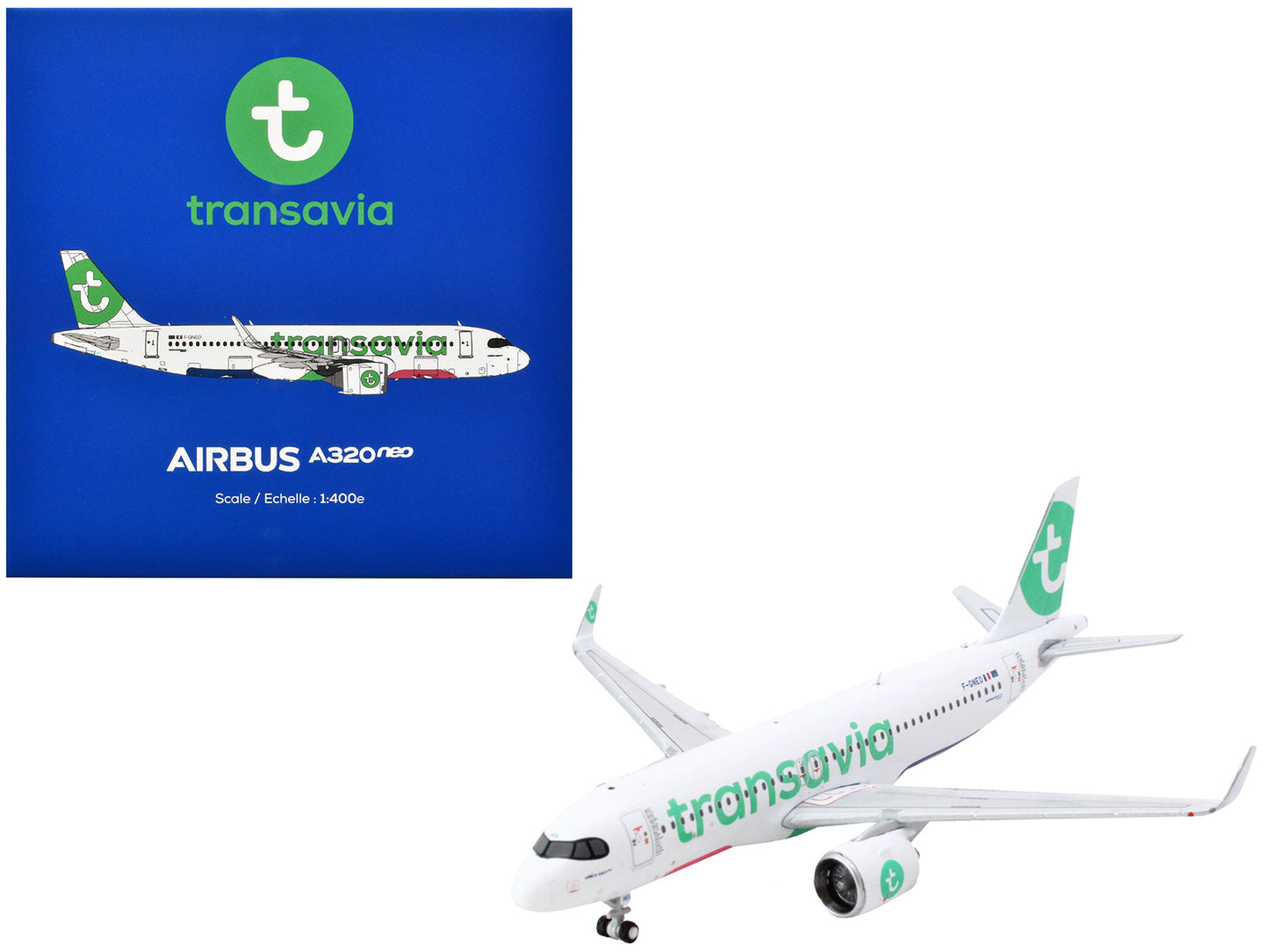 Airbus A320neo Commercial Aircraft "Transavia Airlines" (F-GNEO) White with Green Tail 1/400 Diecast Model Airplane by GeminiJets free shipping USA