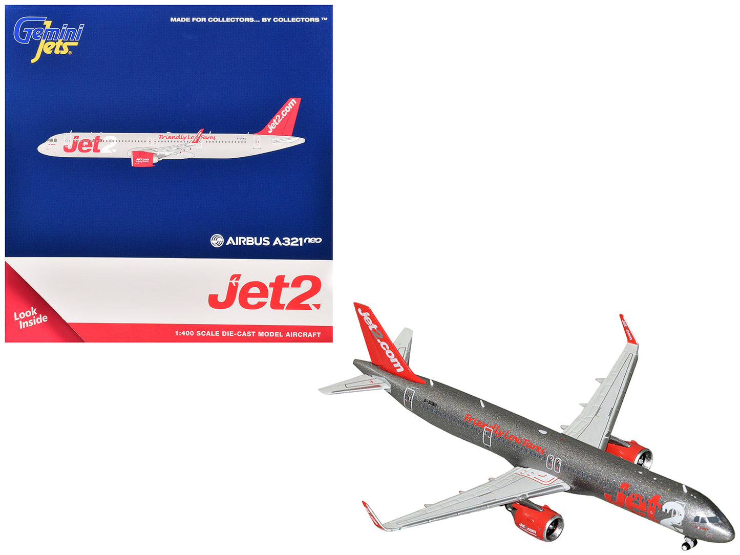 Airbus A321neo Commercial Aircraft "Jet2" (G-SUNO) Gray Metallic with Red Tail 1/400 Diecast Model Airplane by GeminiJets free shipping USA