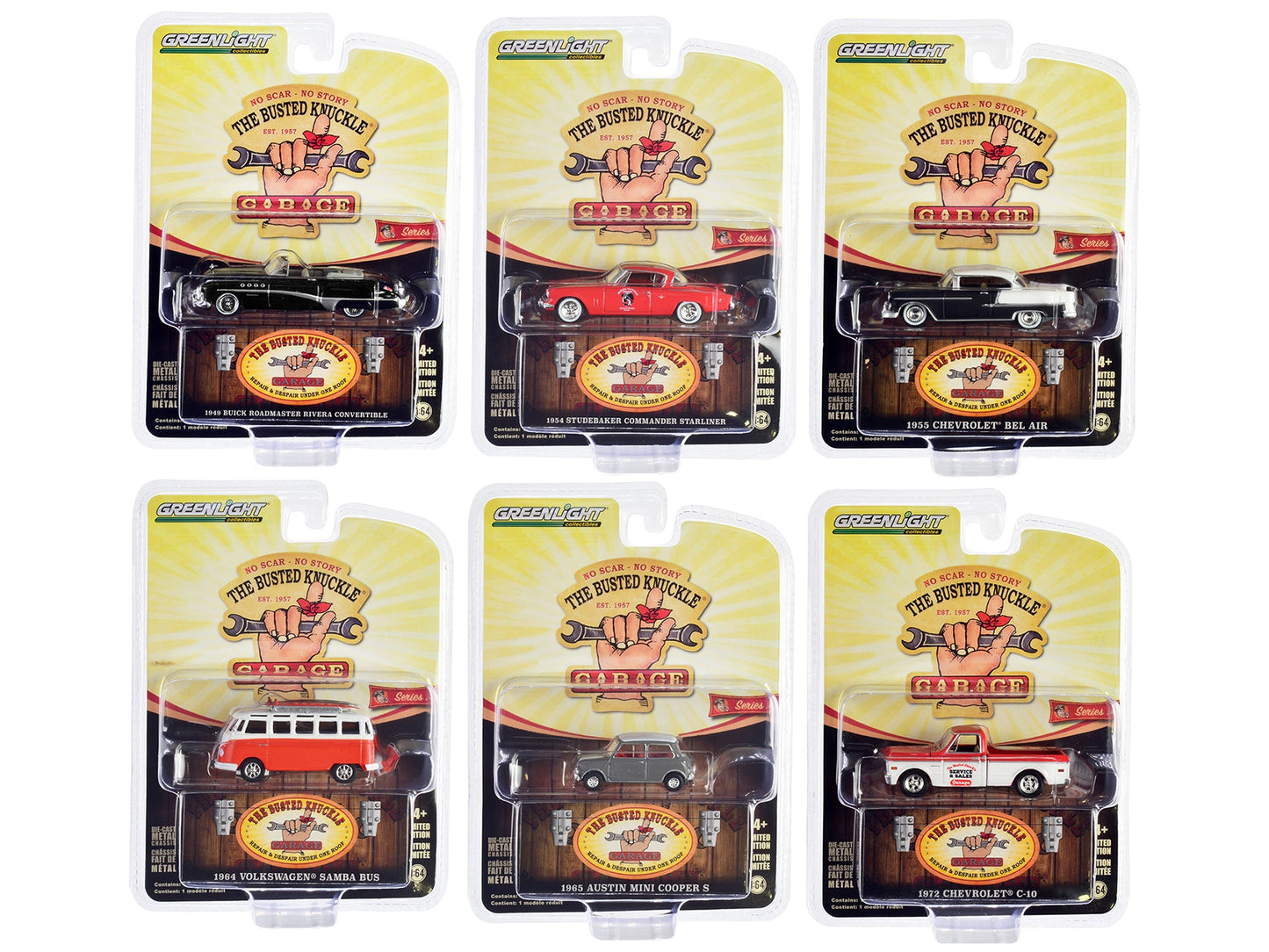 "Busted Knuckle Garage" Series 2 6 piece Set 1/64 Diecast Model Cars by Greenlight free shipping USA