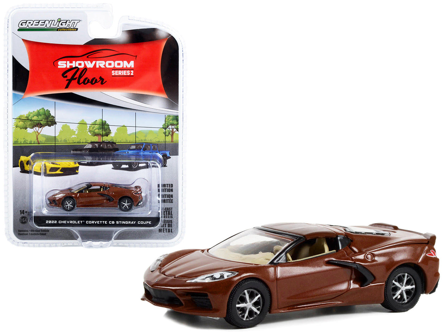 2022 Chevrolet Corvette C8 Stingray Coupe Caffeine Brown Metallic "Showroom Floor" Series 2 1/64 Diecast Model Car by Greenlight free shipping USA