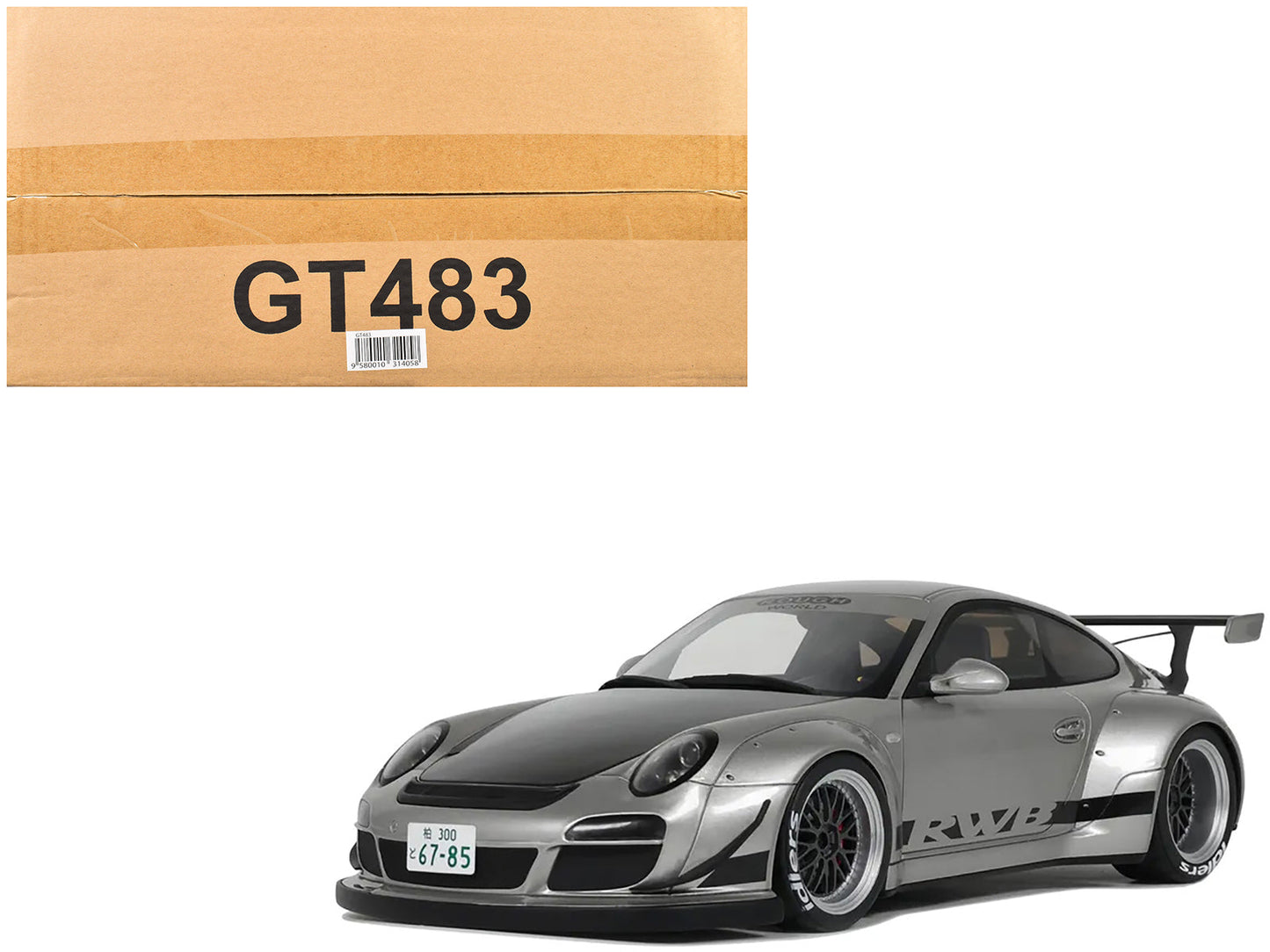 2024 Porsche 911 RWB Abu Silver Metallic with Black Hood 1/18 Model Car by GT Spirit free shipping USA