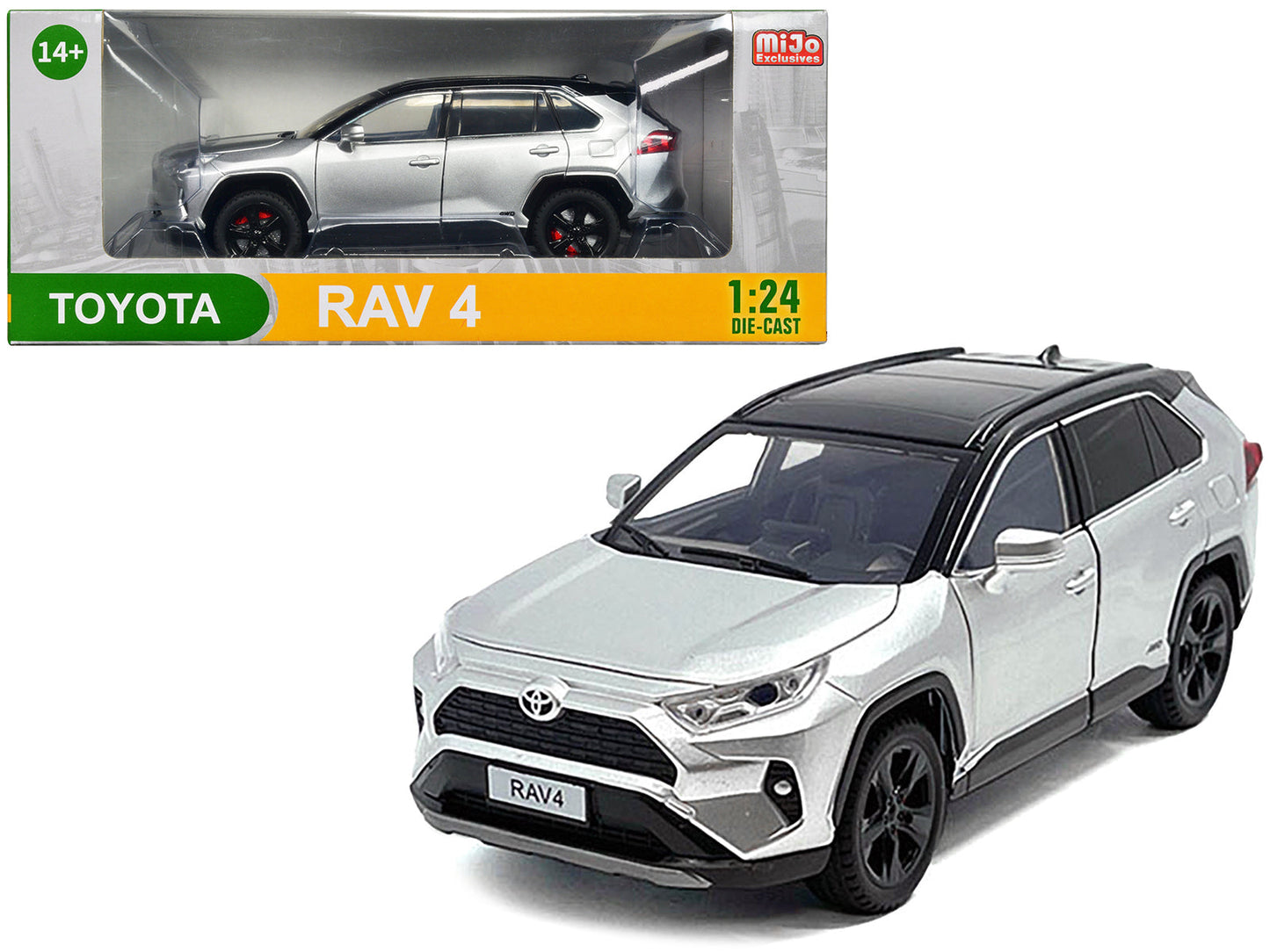 Toyota Rav4 Hybrid XSE Silver Metallic with Black Top and Sunroof 1/24 Diecast Model Car free shipping USA